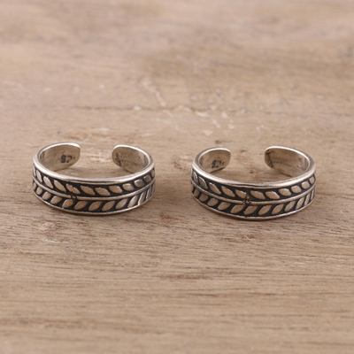 Sterling silver toe rings, 'Patterned Bliss' (pair) - Patterned Sterling Silver Toe Rings from India (Pair)
