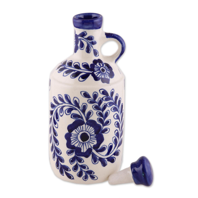 Botella de cerámica - Botella de cerámica floral azul estilo Khurja de la India