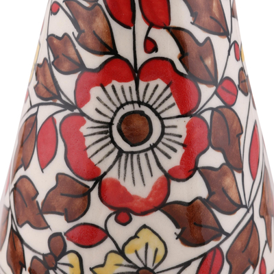 Ceramic decorative vase, 'Spring Royalty' - Colorful Floral Ceramic Decorative Vase from India