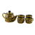 Juego de té de cerámica, (juego para 4) - Juego de té de cerámica floral verde de la India (juego para 4)
