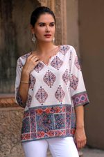 Block-printed cotton tunic, 'Mughal Glory' - Block-Printed Cotton Tunic from India