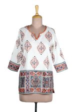 Block-printed cotton tunic, 'Mughal Glory' - Block-Printed Cotton Tunic from India