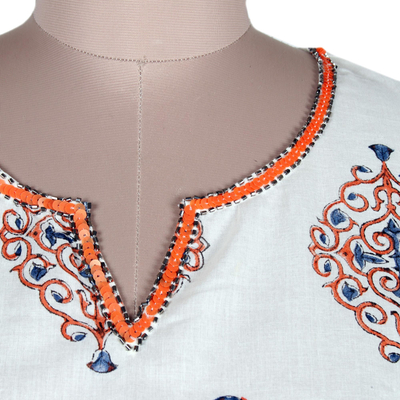 Block-printed cotton tunic, 'Mughal Glory' - Block-Printed Cotton Tunic from India