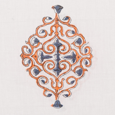 Block-printed cotton shawl, 'Mughal Glory' - Block-Printed Cotton Shawl from India