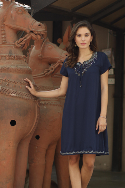 Beaded shift dress, 'Jaipur Glamour' - Glass Beaded Tunic-Style Dress from India