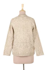 Cotton embroidered jacket, 'Agra Afternoon' - Embroidered Cotton Bomber Style Jacket