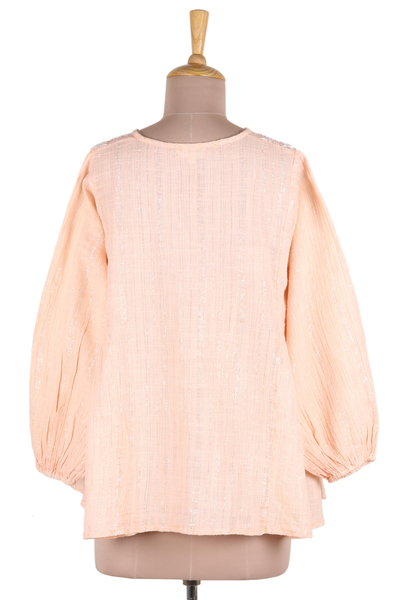 Cotton blend tunic, 'Peach Glamour' - Embroidered Cotton Blend Tunic in Peach from India