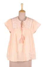 Embroidered cotton blouse, 'Peach Charm' - Embroidered Cotton Blouse in Peach from India
