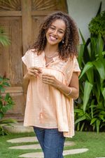 Embroidered cotton blouse, 'Peach Charm' - Embroidered Cotton Blouse in Peach from India