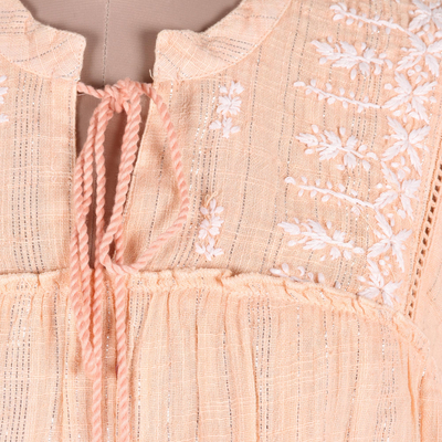 Embroidered cotton blouse, 'Peach Charm' - Embroidered Cotton Blouse in Peach from India