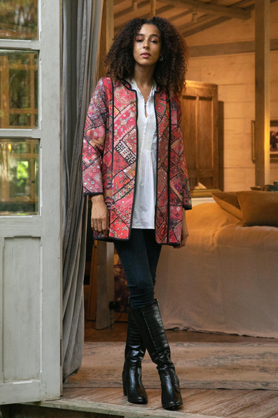 Cotton jacket, 'Blissful Variety' - Printed Cotton Jacket with Various Motifs from India