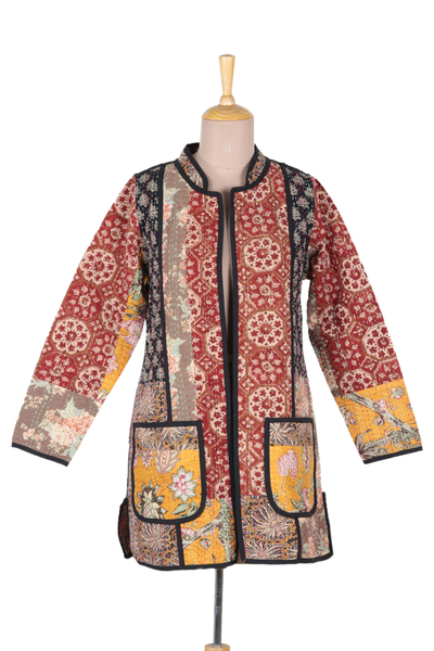 Cotton Patchwork Jacket with Kantha Stitching