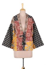 Cotton patchwork kimono jacket, 'Bohemian Masterpiece' - Patchwork Kimono-Style Jacket from India