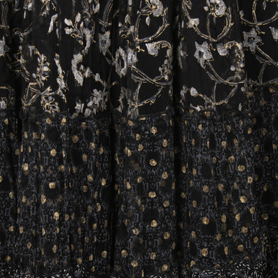 Falda larga de gasa de viscosa con estampado de bloques - Falda larga de viscosa con estampado floral de la India