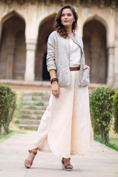 Cotton and linen blend wide-leg pants, Lucknow Dreams