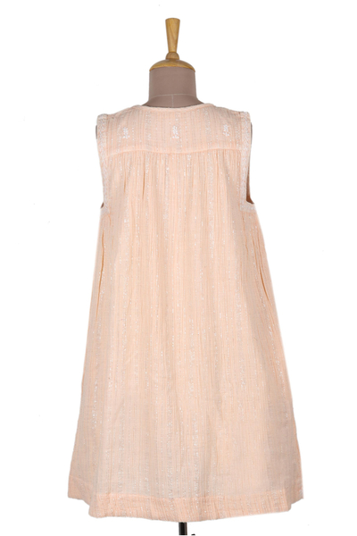 Cotton sundress, 'Glorious Peach' - Short Cotton Lined Peach Dress with Hand Embroidery
