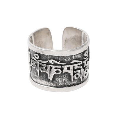 Sterling silver wrap ring, 'Buddhist Mantra' - Buddhist Mantra Sterling Silver Wrap Ring from India