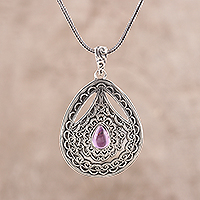 Amethyst pendant necklace, 'Lavender Classic' - Teardrop Amethyst Pendant Necklace from India
