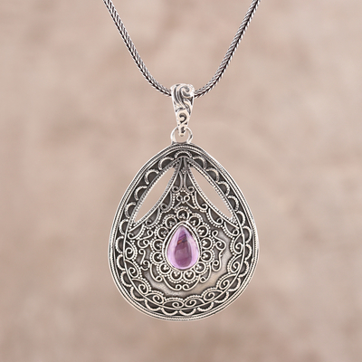 Amethyst pendant necklace, 'Lavender Classic' - Teardrop Amethyst Pendant Necklace from India