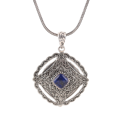 Lapis lazuli pendant necklace, 'Mughal Royalty' - Regal Lapis Lazuli Pendant Necklace from India