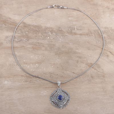 Collar con colgante de lapislázuli - Collar con colgante de lapislázuli real de la India