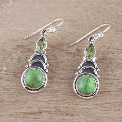 Peridot dangle earrings, 'Verdant Arches' - Peridot and Green Composite Turquoise Dangle Earrings