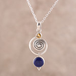 Lapis lazuli and citrine pendant necklace, 'Gemstone Swirl' - Swirl Pattern Lapis Lazuli and Citrine Pendant Necklace