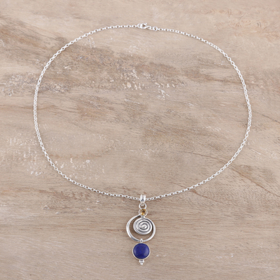 Lapis lazuli and citrine pendant necklace, 'Gemstone Swirl' - Swirl Pattern Lapis Lazuli and Citrine Pendant Necklace