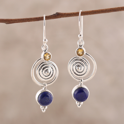 Lapis lazuli and citrine dangle earrings, Gemstone Swirl