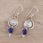 Lapis lazuli and citrine dangle earrings, 'Gemstone Swirl' - Swirl Pattern Lapis Lazuli and Citrine Dangle Earrings