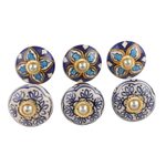 Ceramic knobs, 'Royal Garden' (set of 6) - Multicolored Floral Ceramic Knobs from India (Set of 6)