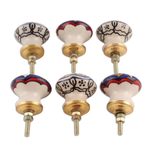 Ceramic knobs, 'Royal Garden' (set of 6) - Multicolored Floral Ceramic Knobs from India (Set of 6)