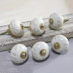 Ceramic knobs, 'White Glory' (set of 6) - Artisan Crafted Ceramic Knobs in White from India (Set of 6)