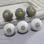 Ceramic knobs, 'Modern Homestead' (set of 6) - Black and White Modern Ceramic Knobs from India (Set of 6)