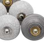 Ceramic knobs, 'Modern Homestead' (set of 6) - Black and White Modern Ceramic Knobs from India (Set of 6)