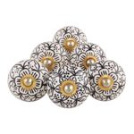 Ceramic knobs, 'Intricate Blossoms' (set of 6) - Black and White Floral Ceramic Knobs from India (Set of 6)