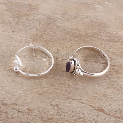 Amethyst and sterling silver rings, 'Royal Delight' (pair) - Amethyst and Sterling Silver Rings from India (Pair)