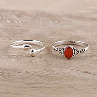 Carnelian and sterling silver rings, Delightful Fire (pair)
