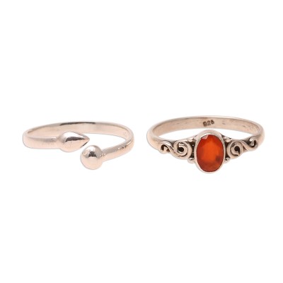 Carnelian and Sterling Silver Rings from India (Pair)