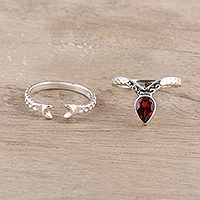 Garnet and sterling silver rings, 'Delightful Glimmer' (pair)