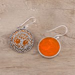 Carnelian dangle earrings, 'Tree Grandeur' - Tree Pattern Carnelian Dangle Earrings from India