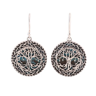 Sterling silver dangle earrings, 'Tree Grandeur' - Tree Pattern Sterling Silver Dangle Earrings from India