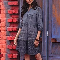 Block-printed cotton shirtdress, Dusky Elegance