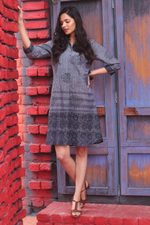Block-printed cotton shirtdress, 'Dusky Elegance' - Block-Printed Cotton Shirtdress from India