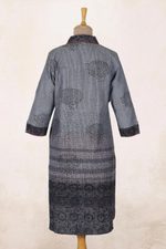 Block-printed cotton shirtdress, 'Dusky Elegance' - Block-Printed Cotton Shirtdress from India