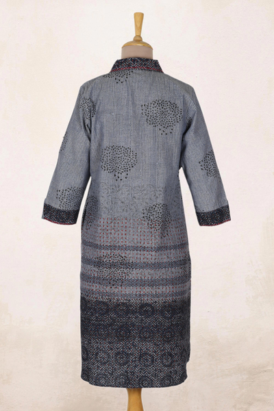 Vestido camisero de algodón con estampado de bloques - Vestido camisero de algodón con estampado de bloques de la India