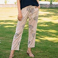 Block print cotton pants, 'Mumbai Muse' - Hand Block Printed Ivory Cotton Pants