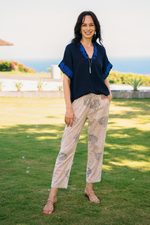 Block print cotton pants, 'Mumbai Muse' - Hand Block Printed Ivory Cotton Pants