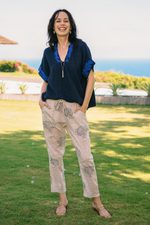 Block print cotton pants, 'Mumbai Muse' - Hand Block Printed Ivory Cotton Pants