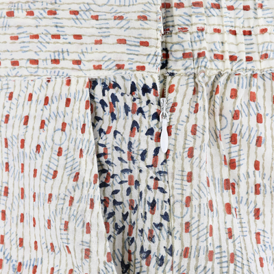 Pantalones de algodón con estampado block - Pantalones de algodón marfil con estampado de bloques a mano